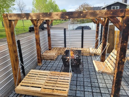 Custom Pergola with firepit and swing